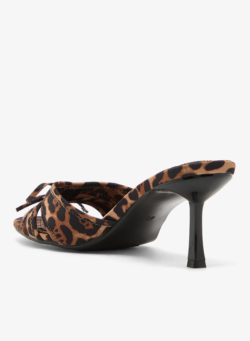 Ginger Leopard Print Kitten Heel Bow Detail Sandals - Image 3