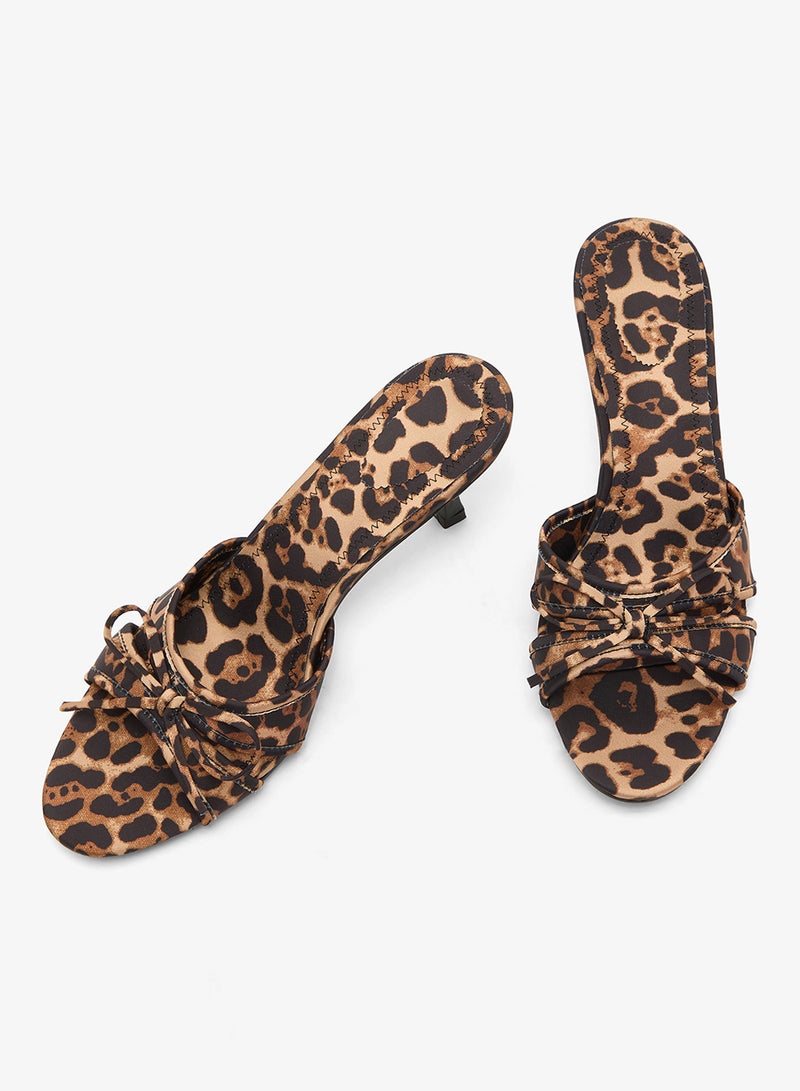 Ginger Leopard Print Kitten Heel Bow Detail Sandals - Image 4