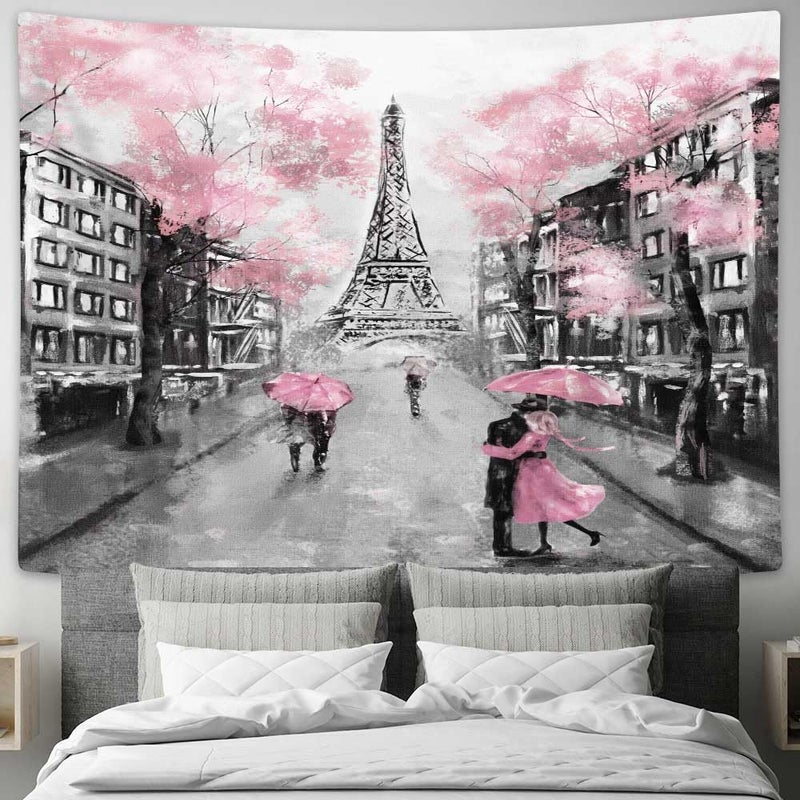 Drgilau Paris Eiffel Tower Tapestry Wall Hanging, Pink Wall Decor Tapestries Eiffel Tower Aesthetic France Romantic Wall Art Tapestry for Woman Teen Girls Bedroom Living Room Dorm - Image 4