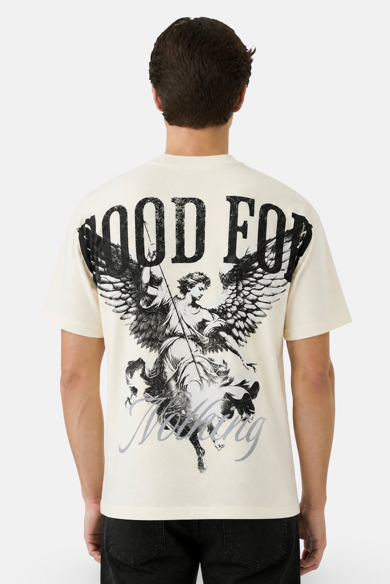 GOOD FOR NOTHING Men Crew Neck Short Sleeve Brand Logo T-Shirt, Cream - Image 3