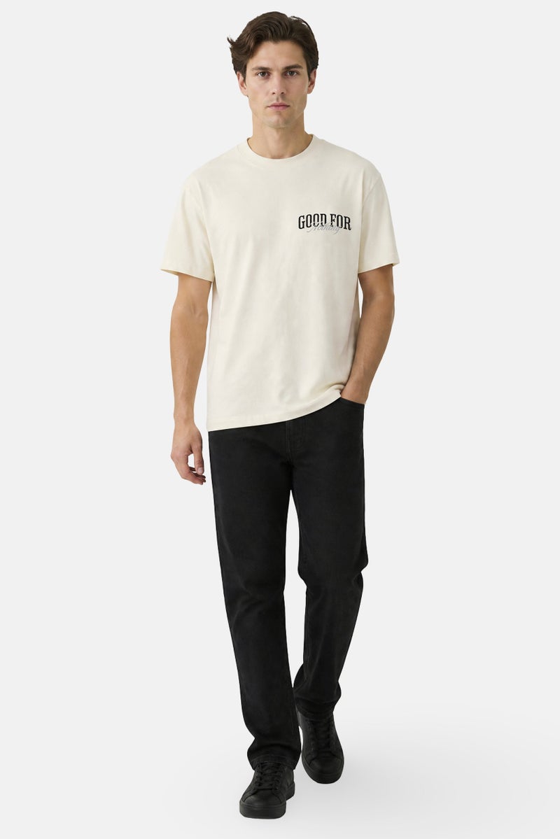 GOOD FOR NOTHING Men Crew Neck Short Sleeve Brand Logo T-Shirt, Cream - Image 4