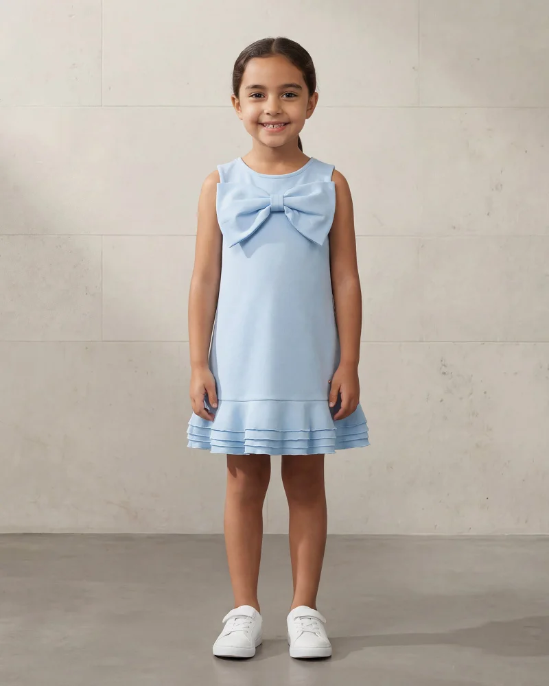 ردتاغ Girls Blue Scuba Bow Dress