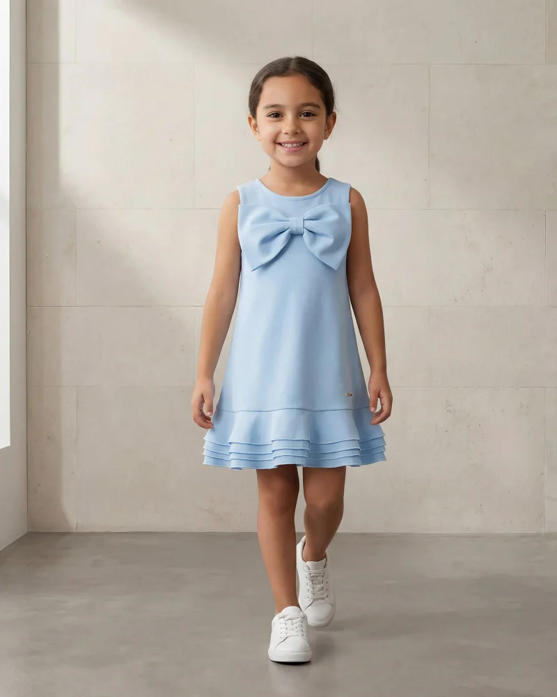 ردتاغ Girls Blue Scuba Bow Dress
