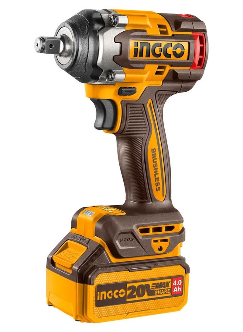 إنجكو مفتاح ربط صدمات لاسلكي إنكو 20 فولت – موديل CIWLI2085 بمحرك بدون فُرش وعزم دوران 850 نيوتن.متر - Image 1