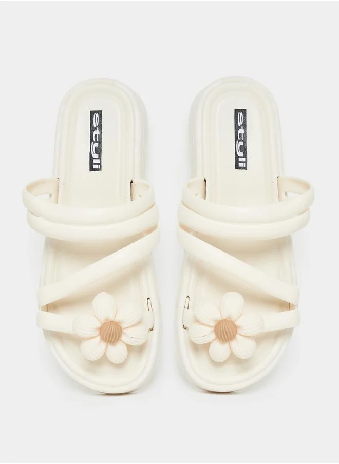 ستايلي Flower Decor Cross Strap Slides
