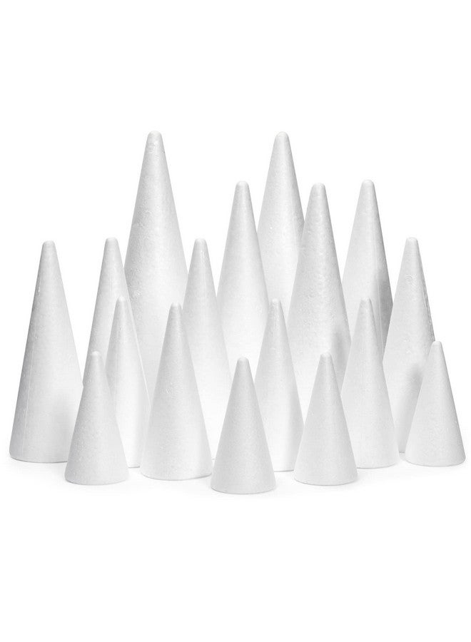 Bright Creations 18 Pack Foam Cones for Crafts, 5 Assorted Sizes for Trees, Holiday Decorations, Handmade Gnomes (White, 4,6,8,10,12") - Image 1