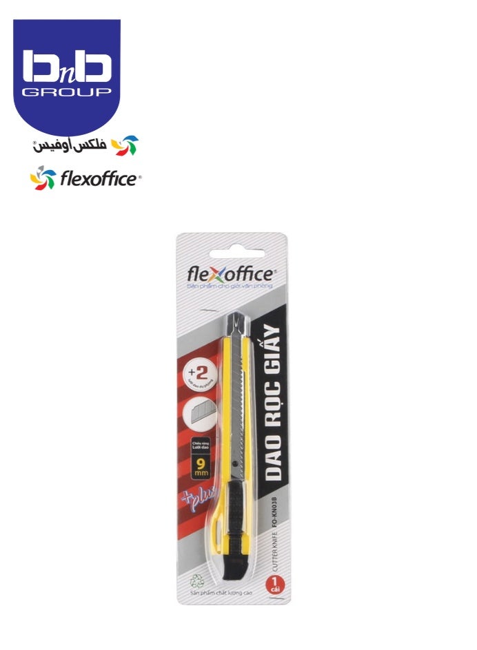 FLEXOFFICE Utility Knife Retractable Box Cutter 09mm Stainless Steel Blade Cutter Knife for Carton Cardboard Arts Crafts-yellow. - Image 1