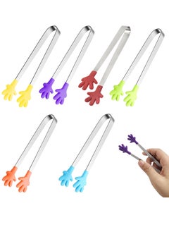 Depend 6PCS Silicone Mini Tongs, 6 Inch Hand Shape Food Tongs, Colourful Small Kids Tongs For Serving Food, Ice Cube, Fruits, Sugar, Barbecue  - Image 1