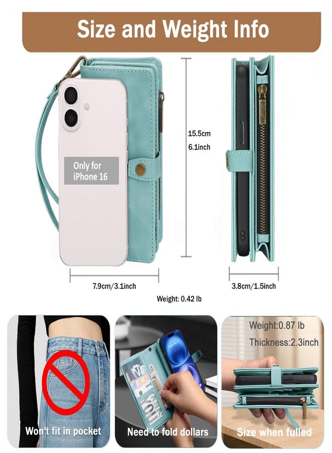 TwoHead Wallet Case Compatible with iPhone 16, Magnetic Detachable Case, Full Protective PU Leather Case with Card Holder and Change Pocket, 6.1 inch, Blue - Image 5