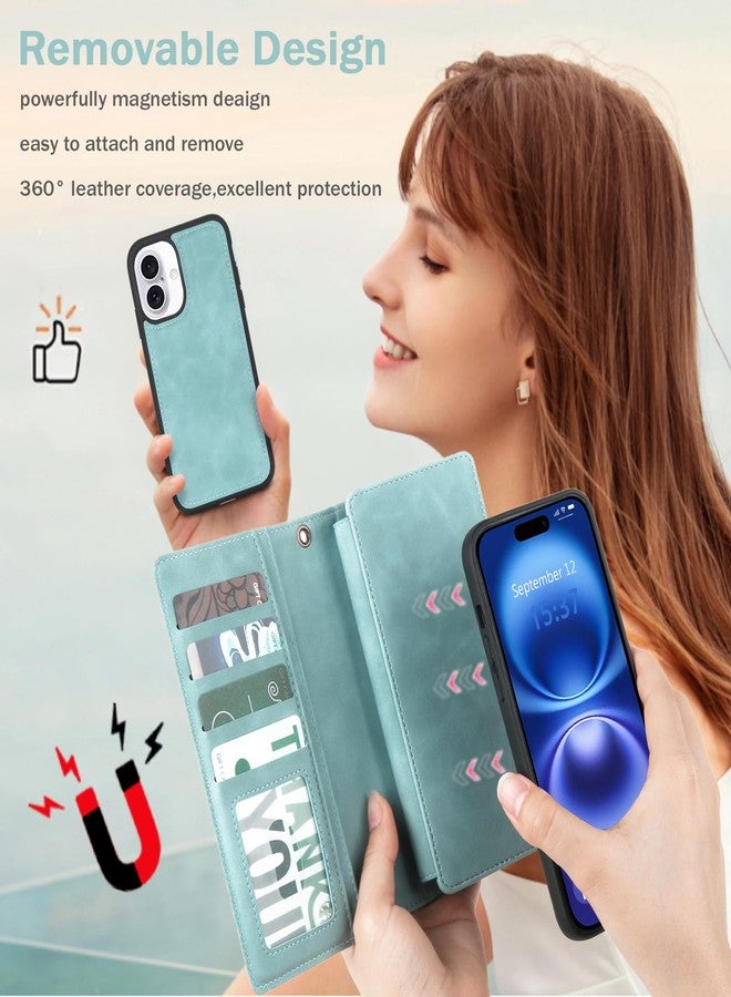 TwoHead Wallet Case Compatible with iPhone 16, Magnetic Detachable Case, Full Protective PU Leather Case with Card Holder and Change Pocket, 6.1 inch, Blue - Image 3