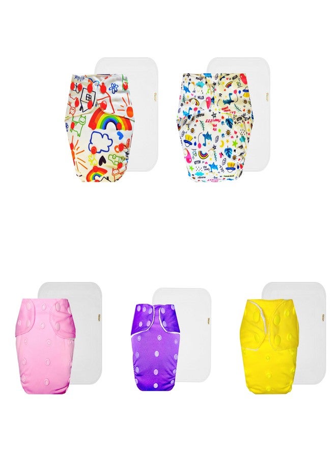 حفاضات دمبلدو القماشية الممتازة مع حشوة قطنية (عبوة من 5) | ملائمة تمامًا | قابلة لإعادة الاستخدام والغسل | سريعة الجفاف | ضرورية للاستخدام اليومي | من 3 أشهر إلى 3 سنوات | للجنسين - Image 1