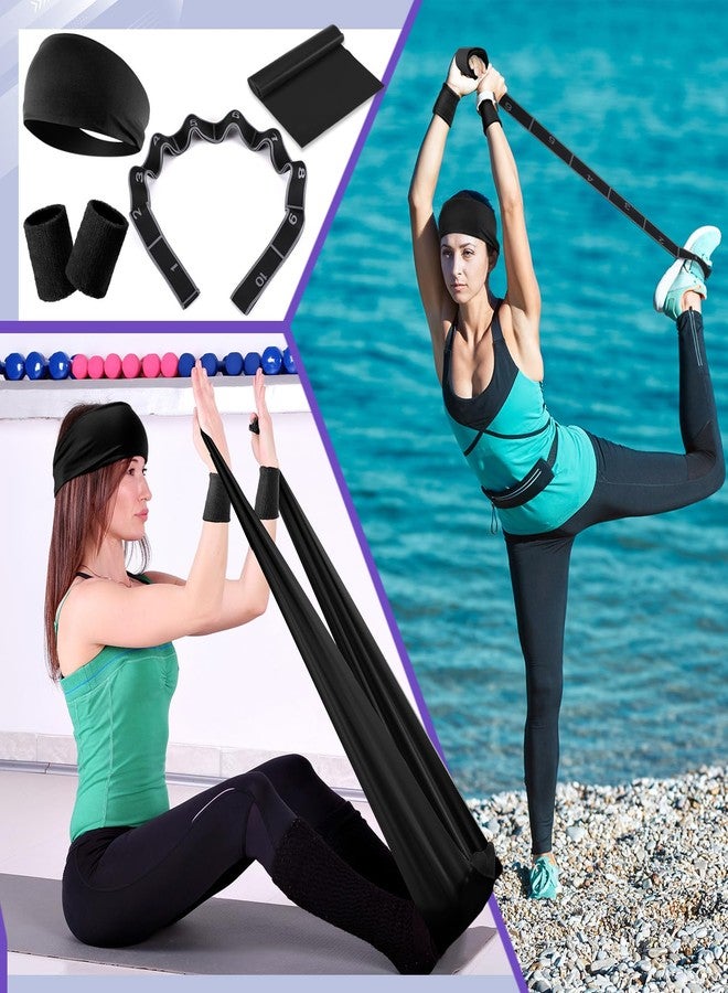 Poen 18 Pcs Home Pilates Ball and Ring Circle Set Yoga Fitness Essentials Kit with 5 Resistance Band Stretching Strap Non Slip Sock Ball Core Slider Wristband Headband Gym Bag for Women, Black - Image 4