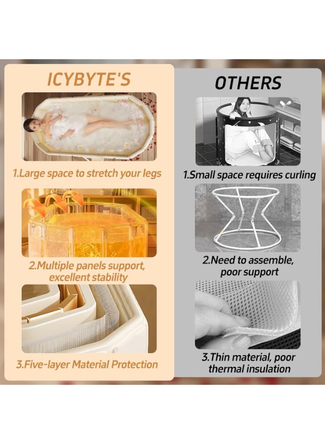 XiuWoo Large Waterproof Portable Non-Inflatable Folding Soaking Spa Bathtub Barrel, Upgraded Household Shower Bathing Tubs, Bathroom Family Separate SPA with Support Rack Tub for Adults and Kid 120cm - Image 4