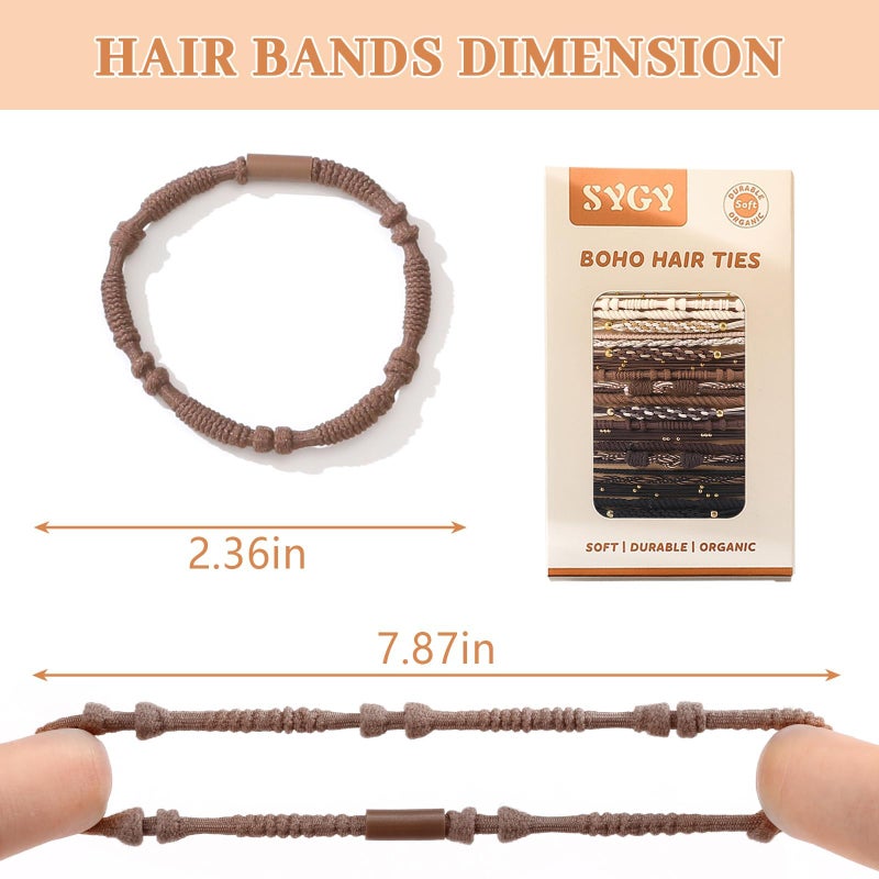 SYGY 20 PCS Boho Hair Ties, Bracelets Hair Ties for Thick or Thin Hair, 5 Styles Boho Ties for Ponytail Holders, 2.36â€™â€™ Hair Ties No-Damage, Neutral Color - Image 2