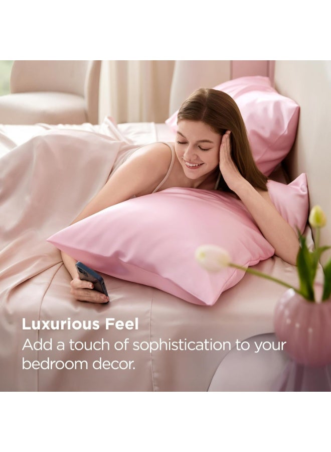 2 عبوة أكياس مخدة فاخرة من حرير التوت، 25 من الحرير الساتان المنسوج من الحرير المومي، مغلف بإغلاق بلون واحد لا يسبب الحساسية، يغسل يدوياً فقط، مصمم للشعر والبشرة، 120-140 جم - Image 5