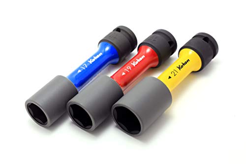 Ko-ken 14201M 1/2 Sq. Dr. Wheel Nut Socket 3 piece Set, 17-21mm, 6 point Thin Wall and Color Coded by Size - Image 1