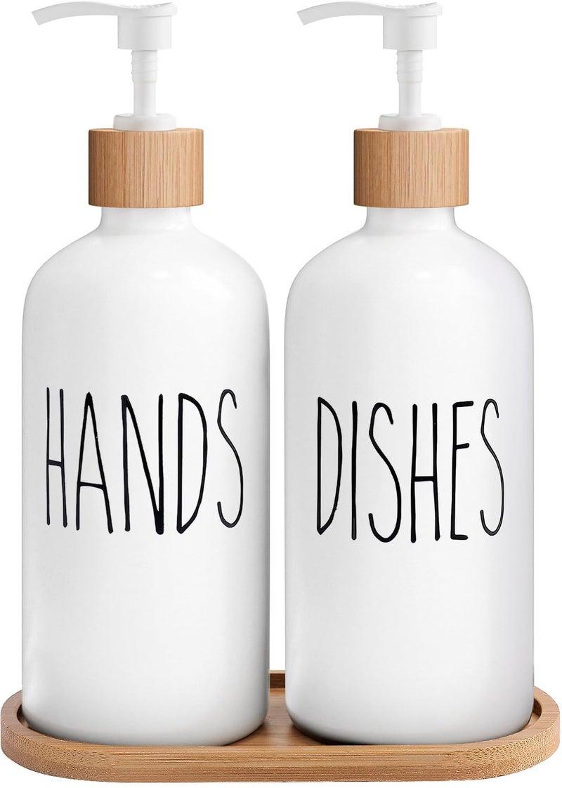 MOMEEMO White Soap Dispenser Set, Contains Hand and Dish Soap Dispenser, Suitable for Kitchen Decor. (White) - Image 1