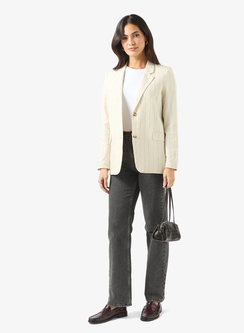 VERO MODA Long Sleeve Loose Linen Blazer - Image 4