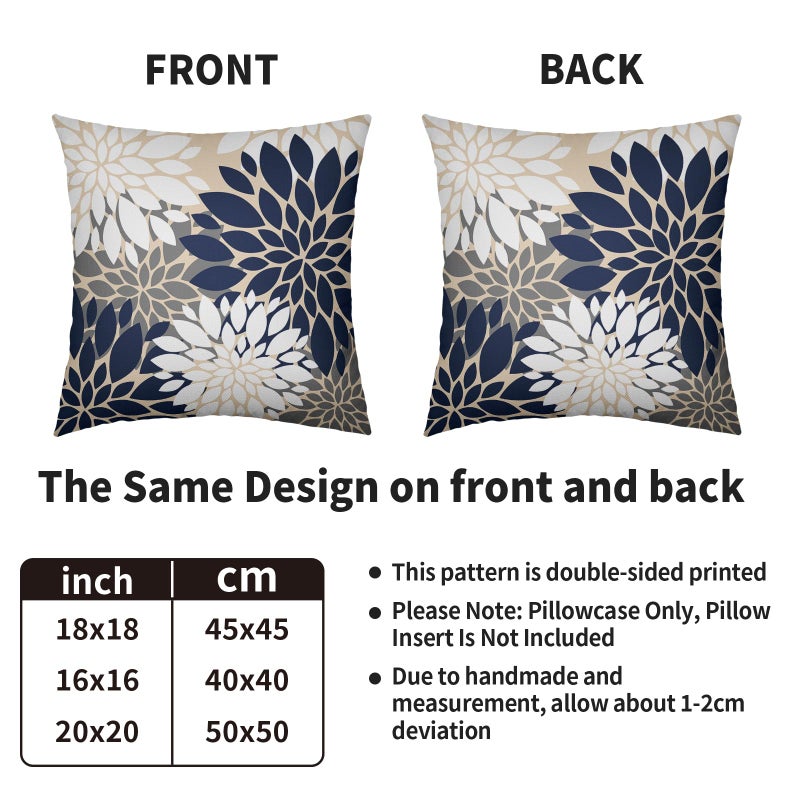 Smozenith Smozenith Navy White Grey Gray Pillow Covers 16X16 Inch Set of 2  Summer Modern Geometry Dahlia Floral Print Decorative Throw Pillow Covers Outdoor Farmhouse Cushion Case for Couch Sofa Bed Decor  - Image 4