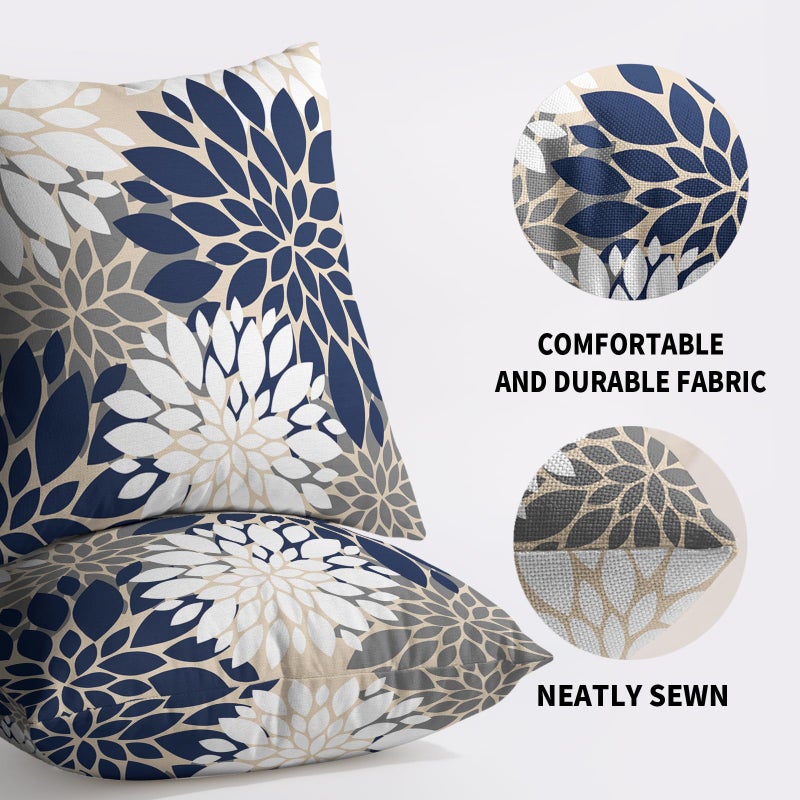 Smozenith Smozenith Navy White Grey Gray Pillow Covers 16X16 Inch Set of 2  Summer Modern Geometry Dahlia Floral Print Decorative Throw Pillow Covers Outdoor Farmhouse Cushion Case for Couch Sofa Bed Decor  - Image 5