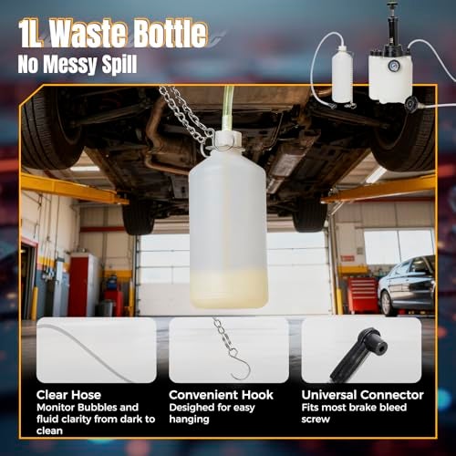 Tzuoen 3L Brake Bleeder Kit, Manual Brake Fluid Bleeder Kit with 1L Waste Bottle and 43.5/45/49.5/50.7mm 4 Master Cylinders Adapters and Fluid Dropper, Suitable for Most Vehicles - Image 5