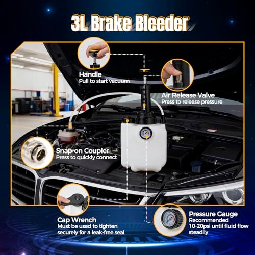 Tzuoen 3L Brake Bleeder Kit, Manual Brake Fluid Bleeder Kit with 1L Waste Bottle and 43.5/45/49.5/50.7mm 4 Master Cylinders Adapters and Fluid Dropper, Suitable for Most Vehicles - Image 4