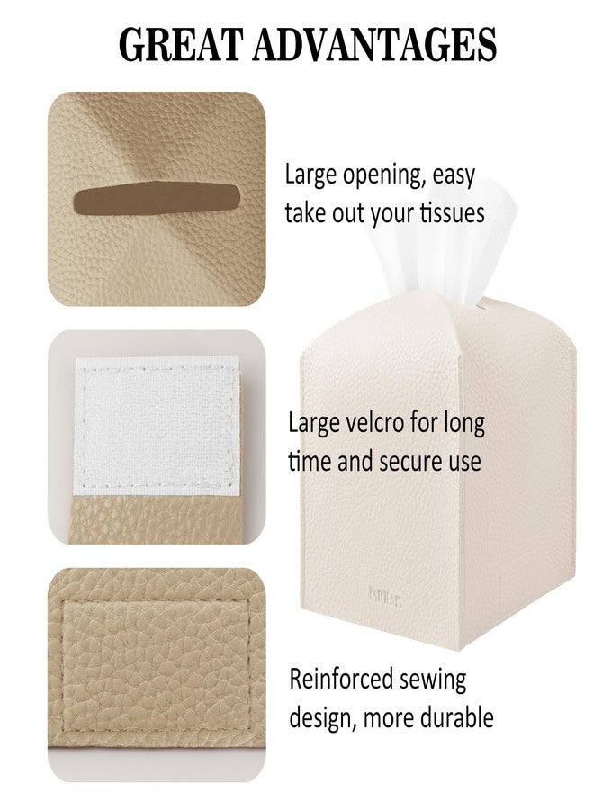 PARIERIS Tissue Box Cover Holder Square Tissue Cube Cover PU Leather Tissue Organizer with Large Belt for Bathroom, Tabletop, Kitchen, Night Stands, Office, Home, Car (1, SoftBeige) - Image 5