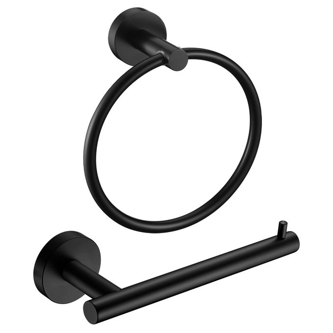 MATTE BLACK TOILET PAPER HOLDER AND HAND TOWEL HOLDER 2 PIECES BATHROOM HARDWARE ACCESSORIES SET SUS304 STAINLESS STEEL STURDY WALL MOUNT TOILET PAPER ROLL HOLDER AND TOWEL RACK BLACK