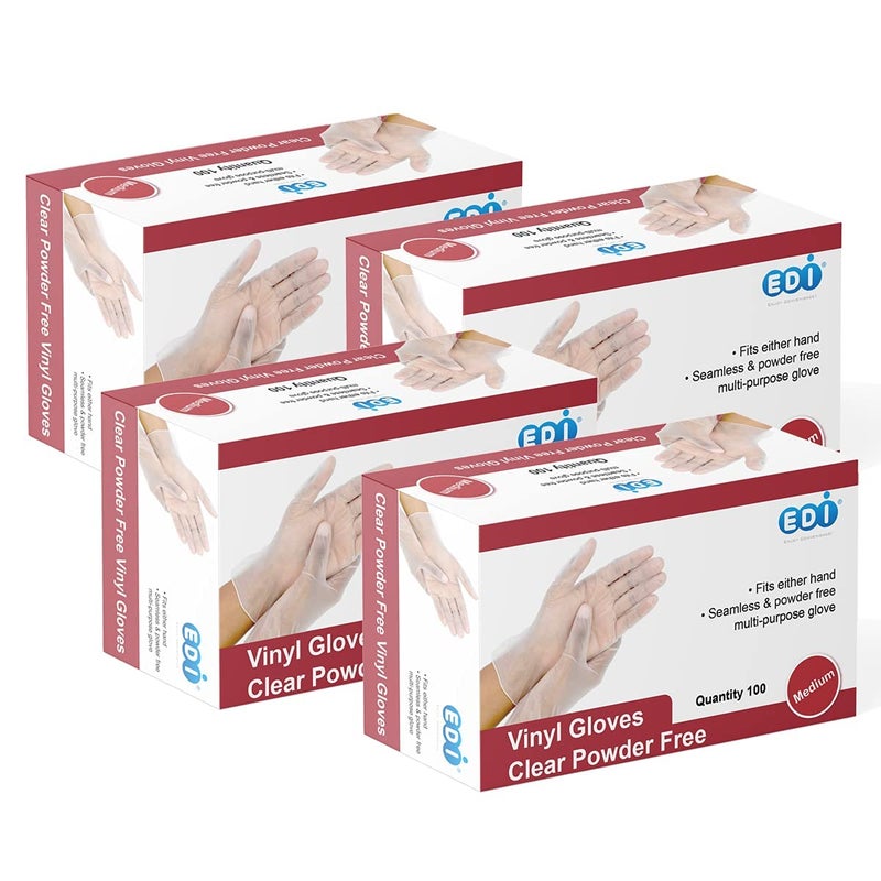 EDI Disposable Vinyl Gloves Clear  PowderFree LatexFree 400 Small