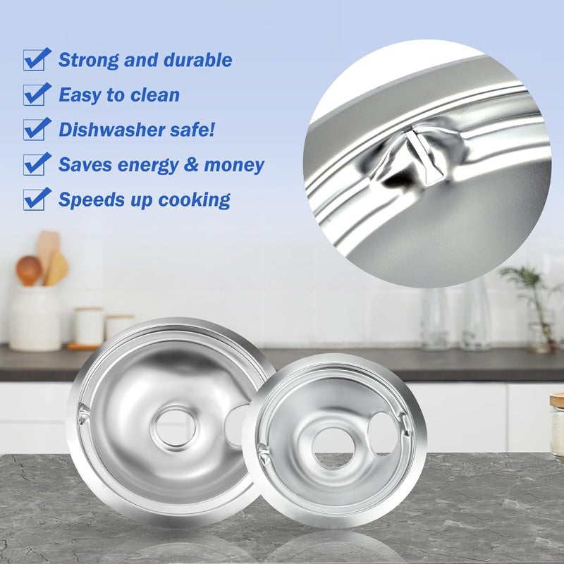Bestong أواني تصريف الرطوبة من ماركة Chrome متوافقة مع أفران GE وHotpoint وKenmore الكهربائية – بديلة للموديل WB31T10010 وWB31T10011 (عبوة تحتوي على 4 قطع: 2 قطع بقياس 6 بوصات و2 قطع بقياس 8 بوصات). - Image 3