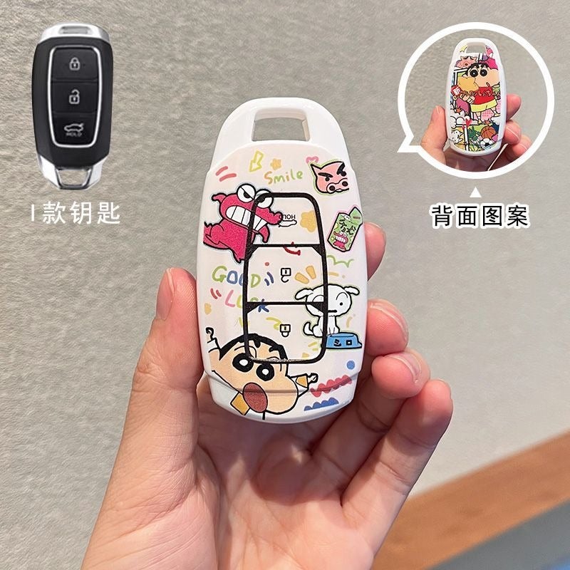 TPU Key Fob Cover Compatible with Hyundai ix35, Elantra, Sonata, Tucson, ix25, Accent, Avante, Santafe - Cartoon Car Key Case Protective  Shell