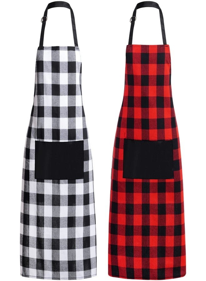 Fengek 2 Pcs Buffalo Plaid Aprons Adjustable Bib Apron Checkered Kitchen Aprons with Pocket for Thanksgiving Christmas New Year Baking Cooking, Multicolor 1 - Image 1