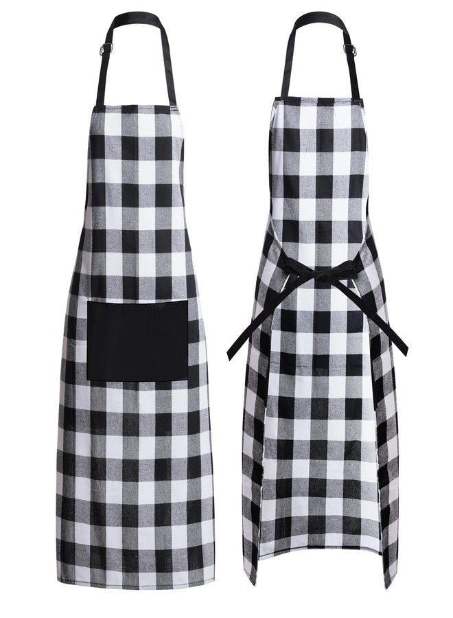 Fengek 2 Pcs Buffalo Plaid Aprons Adjustable Bib Apron Checkered Kitchen Aprons with Pocket for Thanksgiving Christmas New Year Baking Cooking, Multicolor 1 - Image 4