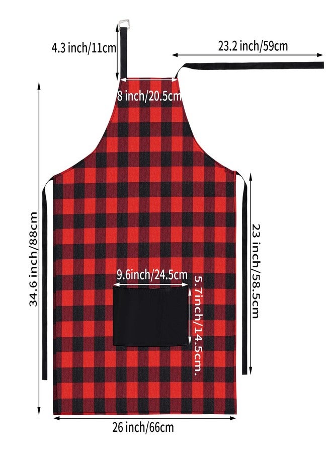 Fengek 2 Pcs Buffalo Plaid Aprons Adjustable Bib Apron Checkered Kitchen Aprons with Pocket for Thanksgiving Christmas New Year Baking Cooking, Multicolor 1 - Image 2