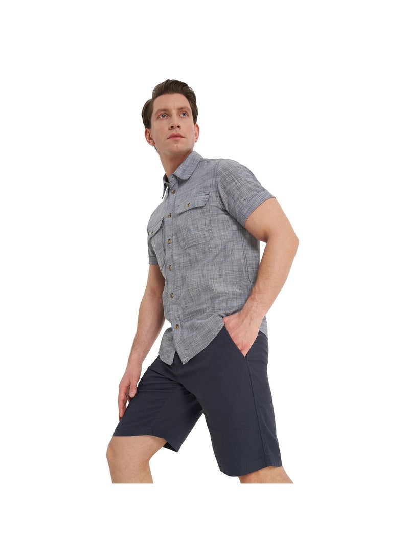 Outventure Men's Navi Blue Shorts, Outventure, Lilen, Breathable Fabric, Straight Cut, Elastic Waistband, Practical Pockets for Summer Adventures - Image 4