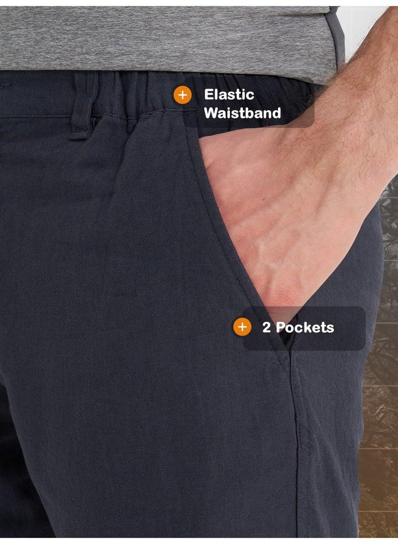 Outventure Men's Navi Blue Shorts, Outventure, Lilen, Breathable Fabric, Straight Cut, Elastic Waistband, Practical Pockets for Summer Adventures - Image 2