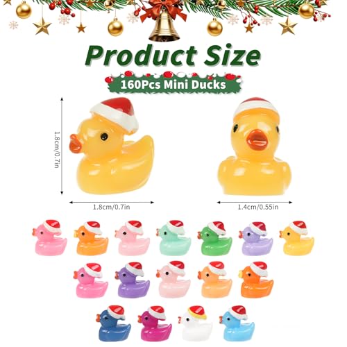 JIUZHU 160 PCS Mini Resin Ducks Wearing Santa Hats 16 Color Tiny Christmas Duck Figures for Dollhouse Fairy Garden Ornaments Xmas Goodie Bag Fillers Party Favors Supplies Classroom Prizes - Image 5