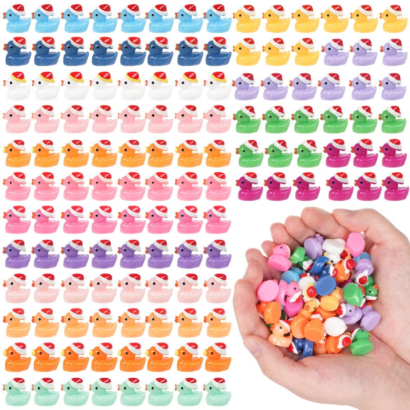 JIUZHU 160 PCS Mini Resin Ducks Wearing Santa Hats 16 Color Tiny Christmas Duck Figures for Dollhouse Fairy Garden Ornaments Xmas Goodie Bag Fillers Party Favors Supplies Classroom Prizes - Image 3