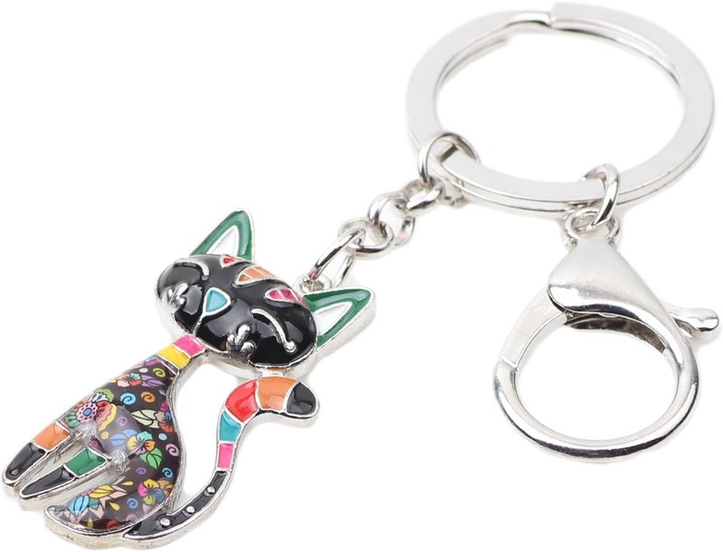 BONSNY Enamel Alloy Chain Cat Key Chains For Women Car Purse Handbag Charms keychains Gifts, Grey, Charm size approximately 1.73"tall & 1.10" width - Image 2