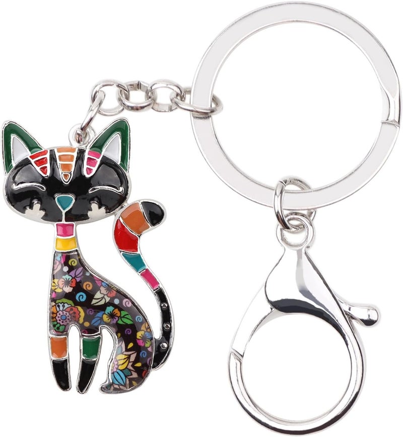BONSNY Enamel Alloy Chain Cat Key Chains For Women Car Purse Handbag Charms keychains Gifts, Grey, Charm size approximately 1.73"tall & 1.10" width - Image 1