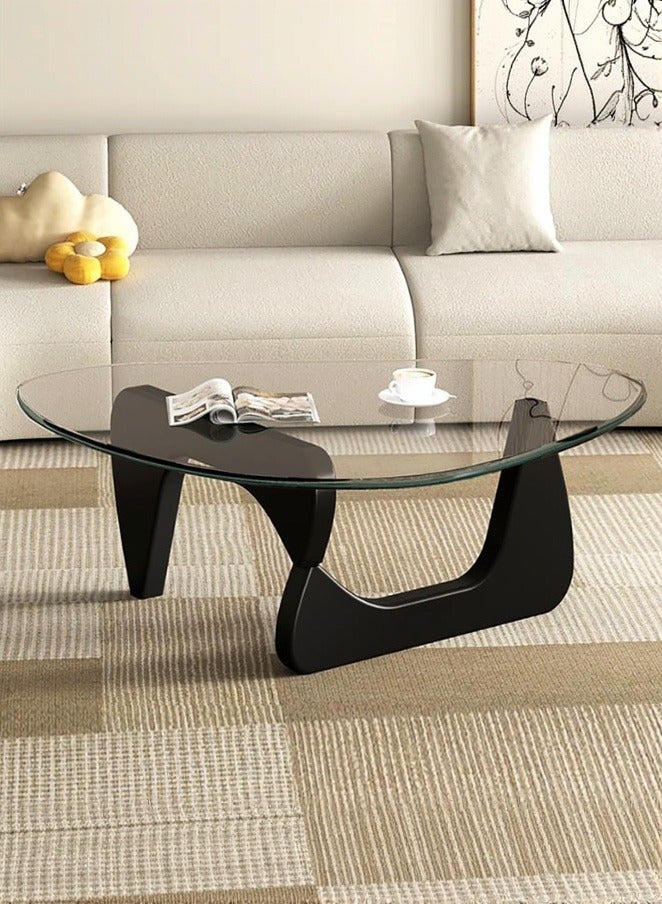 WALALLA Mid-Century Modern Coffee Table Triangle Glass Top Natural Wood Base Triangle Coffee Table for Living Room Patio Office Abstract End Tables (Black/Transparent) - Image 1