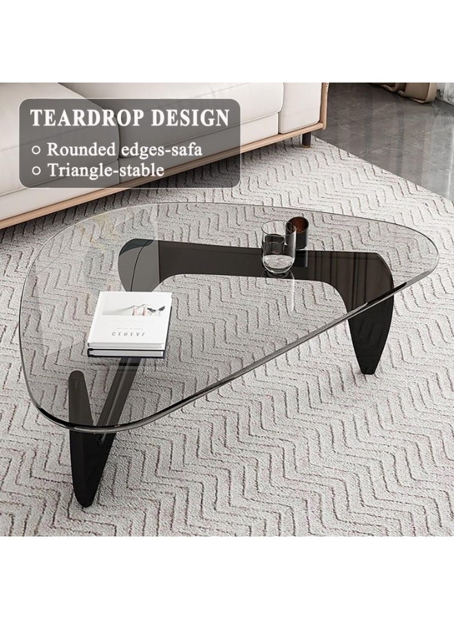 WALALLA Mid-Century Modern Coffee Table Triangle Glass Top Natural Wood Base Triangle Coffee Table for Living Room Patio Office Abstract End Tables (Black/Transparent) - Image 4