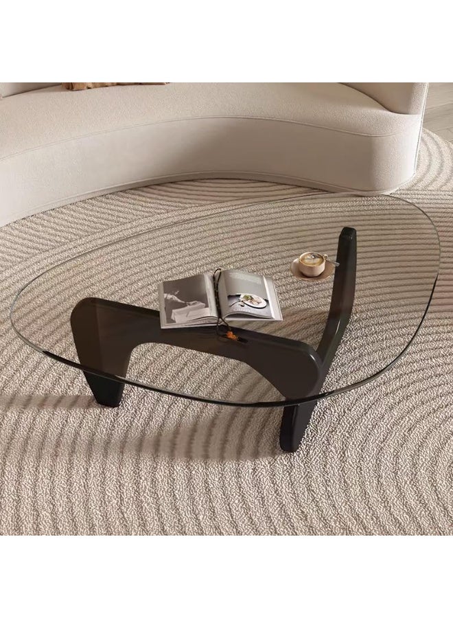 WALALLA Mid-Century Modern Coffee Table Triangle Glass Top Natural Wood Base Triangle Coffee Table for Living Room Patio Office Abstract End Tables (Black/Transparent) - Image 5