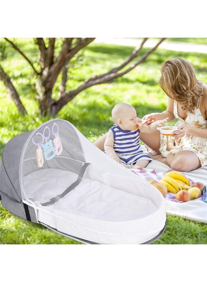 Travel Bassinet - Folding Portable Bassinet with Net and Awning, in Bed Bassinet for Baby, Portable Baby Bed for Camping, Easy to Fold and Lightweight,Washable - Image 2
