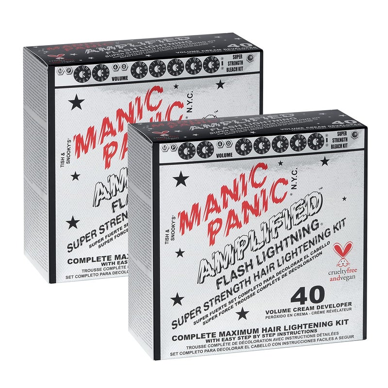 MANIC PANIC Flash Lightning Super Strength Bleach Kit - 40 Volume Developer + Bleach Powder - Hair Lightener for Dark Hair + Lifting up to 7 Levels - Vegan & Cruelty Free (2 Pack) - Image 1