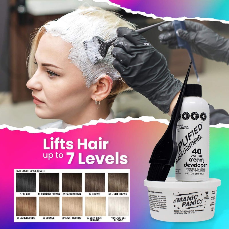 MANIC PANIC Flash Lightning Super Strength Bleach Kit - 40 Volume Developer + Bleach Powder - Hair Lightener for Dark Hair + Lifting up to 7 Levels - Vegan & Cruelty Free (2 Pack) - Image 4