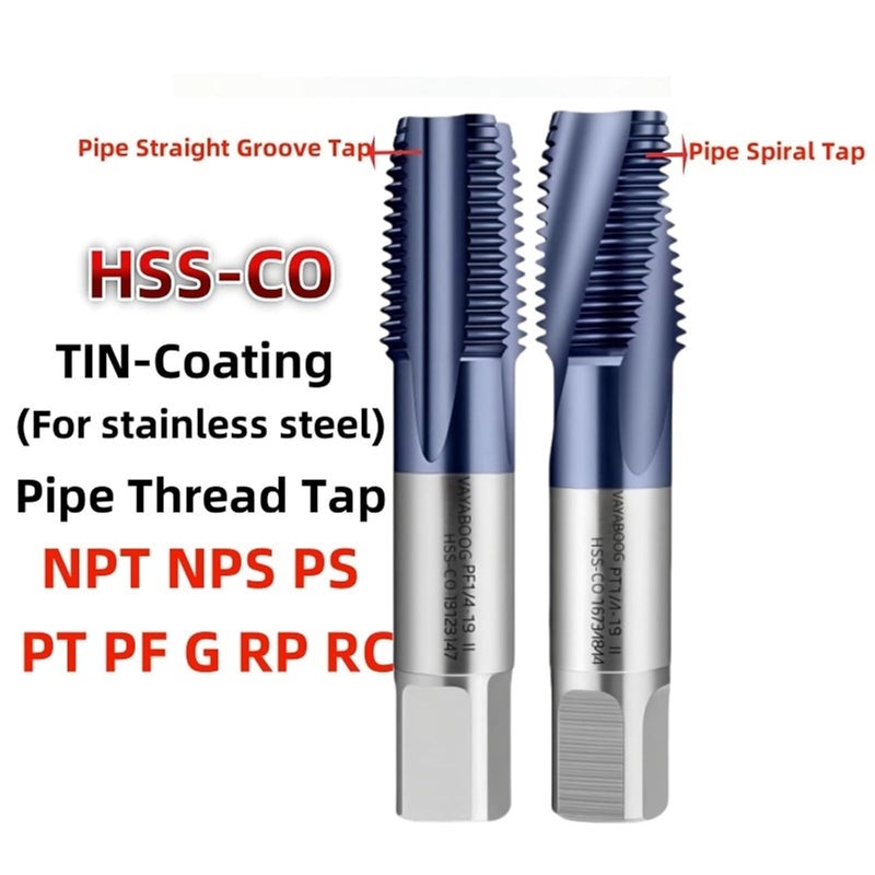 1PCS HSSE TICN-Coating Pipe Straight Groove Tap/Spiral Tap NPT NPS PS PT PF G RP RC1/8 1/4 3/4 1/16 3/4 1/2 1'' Pipe Thread Tap(NPT 3I4-14,1PCS_Spiral TAP) - Image 2