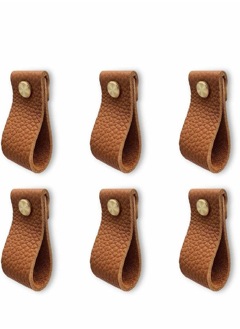 Excefore 6Pcs Leather Drawer Pulls,Handmade Leather Dresser Knobs,Perfect Replacement of Metal Cabinet Knobs,Leather Drawer Handle with Screws for Home,Kitchen,Bedroom, Brown  - Image 1