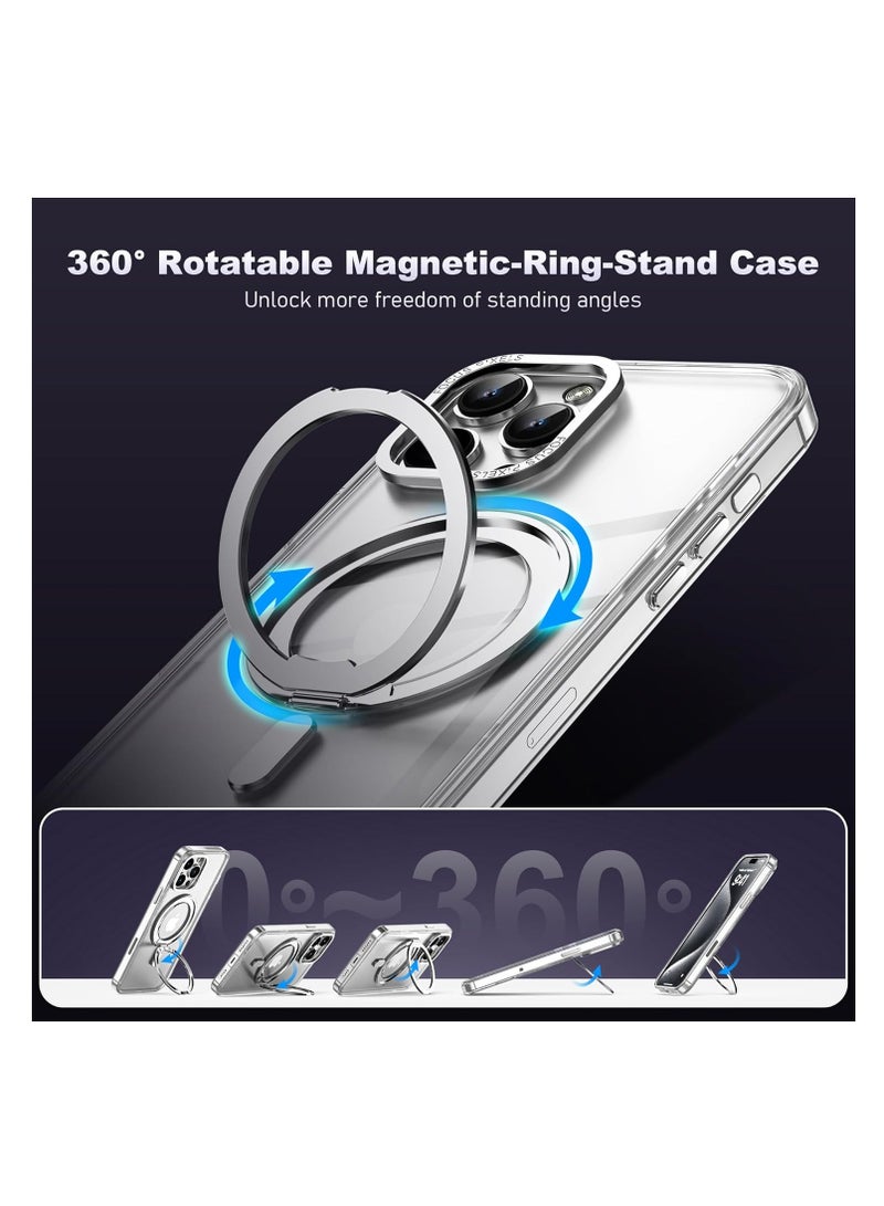 for iPhone 16 Pro Max Case with 360° Rotatable Magnetic Ring Stand, Compatible with Magsafe, Drop Protection, Shockproof iPhone 16 Pro Max Phone Case for Women Men (Clear) - Image 3