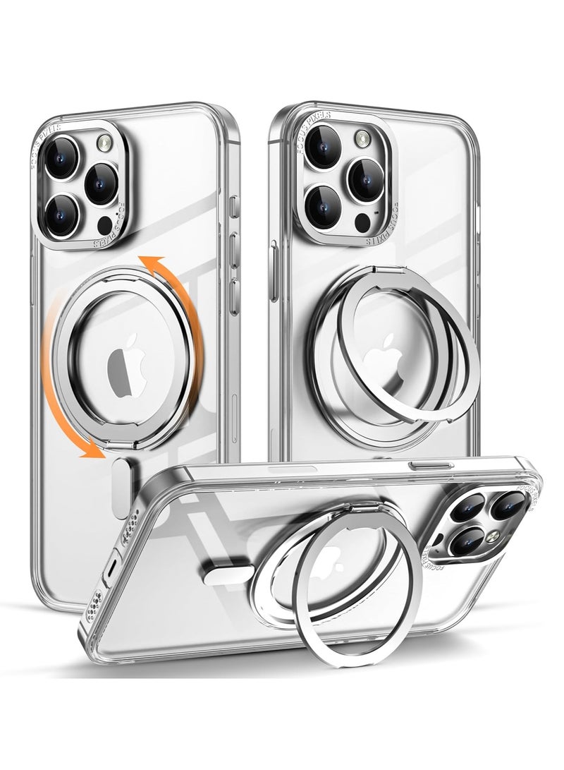 for iPhone 16 Pro Max Case with 360° Rotatable Magnetic Ring Stand, Compatible with Magsafe, Drop Protection, Shockproof iPhone 16 Pro Max Phone Case for Women Men (Clear) - Image 1